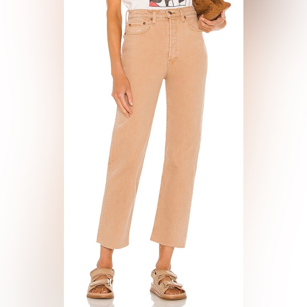 RE/DONE Originals 70s Ultra High Rise Stove Pipe Jeans in Washed Khaki